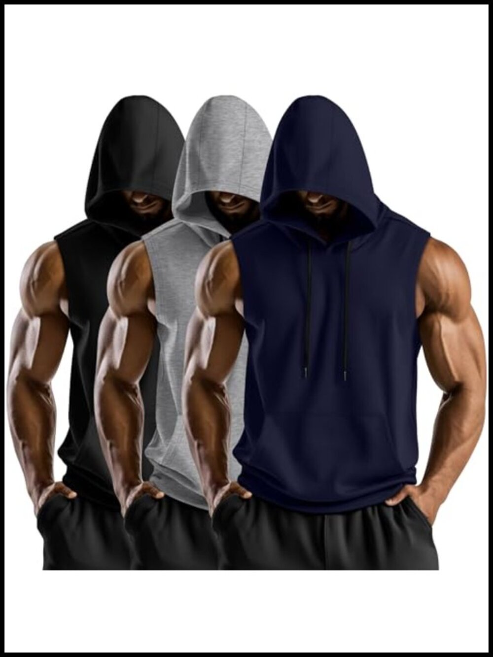 Men's Hooded Tank Tops 3 Pack Sleeveless Muscle Workout Gym Shirts